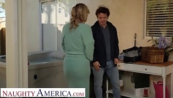 Sexy Rachael Cavalli, A Busty Blonde With Stunning Blue Eyes, Seduces And Pleasures A Repairman With A Tantalizing Lemonade And A Steamy Blowjob.