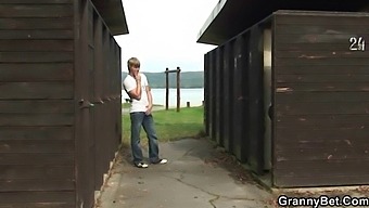 Old Man Fucks Elderly Blonde In Public Restroom