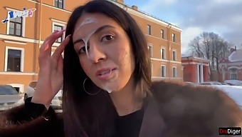 A Stunning Woman Strolls In Public With Semen On Her Face, Receiving A Substantial Reward From An Unknown Individual - Cumwalk